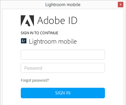 Lightroom Mobile Sign-in from Windows